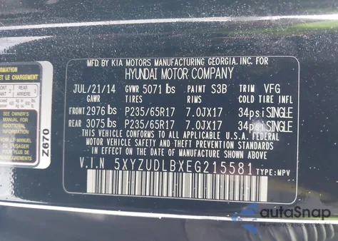 2014 Hyundai Santa Fe Sport 2.4L from USA, damaged, VIN 5XYZUDLBXEG215581